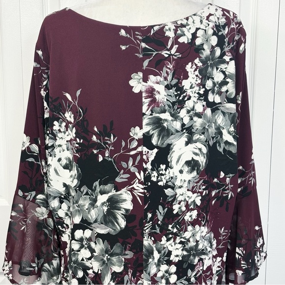 NWT Connected Apparel Bordeaux Wine Floral Bell Sleeve Dress 20W - Picture 15 of 16